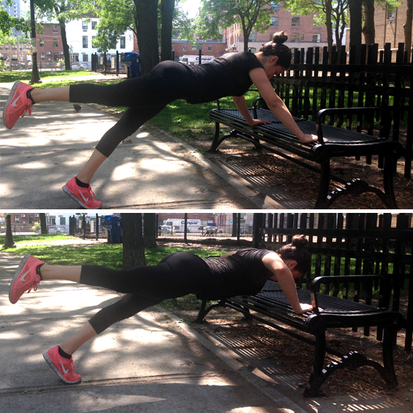 Outdoor Playground Workout by Lara Marq - Elevated Push Ups on the Park Bench